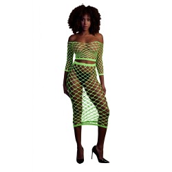 OUCH! | Glow in the Dark | Long Sleeve Crop Top and Long Skirt | Green | Μέγεθος: XS/XL