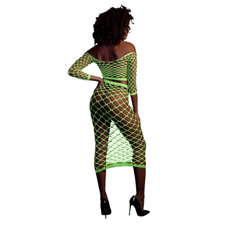 OUCH! | Glow in the Dark | Long Sleeve Crop Top and Long Skirt | Green | Μέγεθος: XS/XL