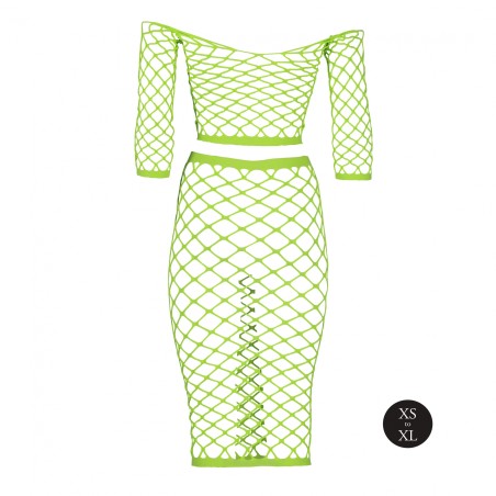 OUCH! | Glow in the Dark | Long Sleeve Crop Top and Long Skirt | Green | Μέγεθος: XS/XL