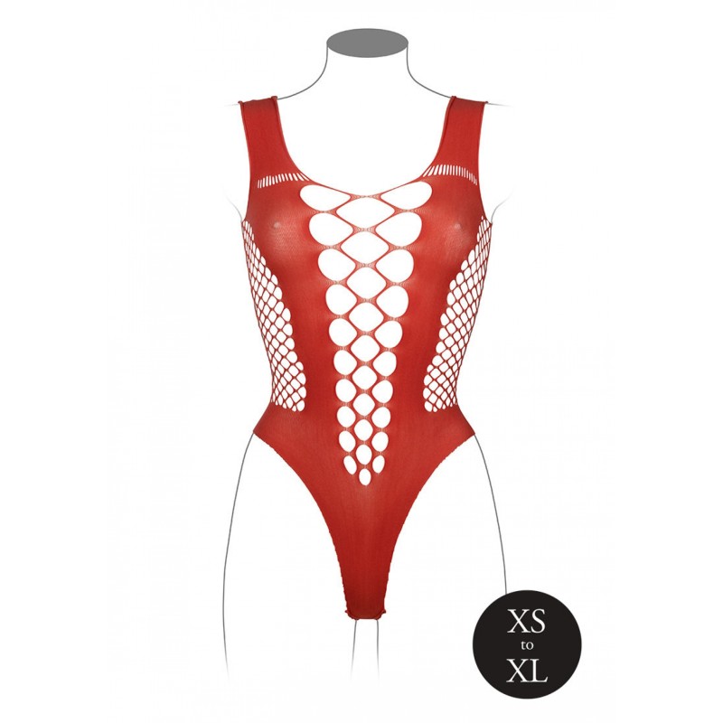 LE DÉSIR, V-Neck Teddy, με Αδιαφανή Panels, & Δίχτυ, Sunset Glow