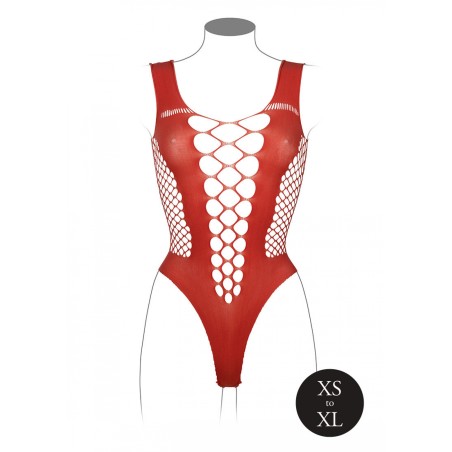 LE DÉSIR, V-Neck Teddy, με Αδιαφανή Panels, & Δίχτυ, Sunset Glow