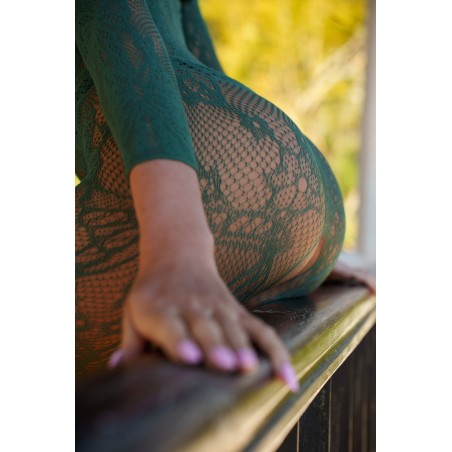 LE DÉSIR, Lace, Long-Sleeved, Bodystocking, Midnight Green