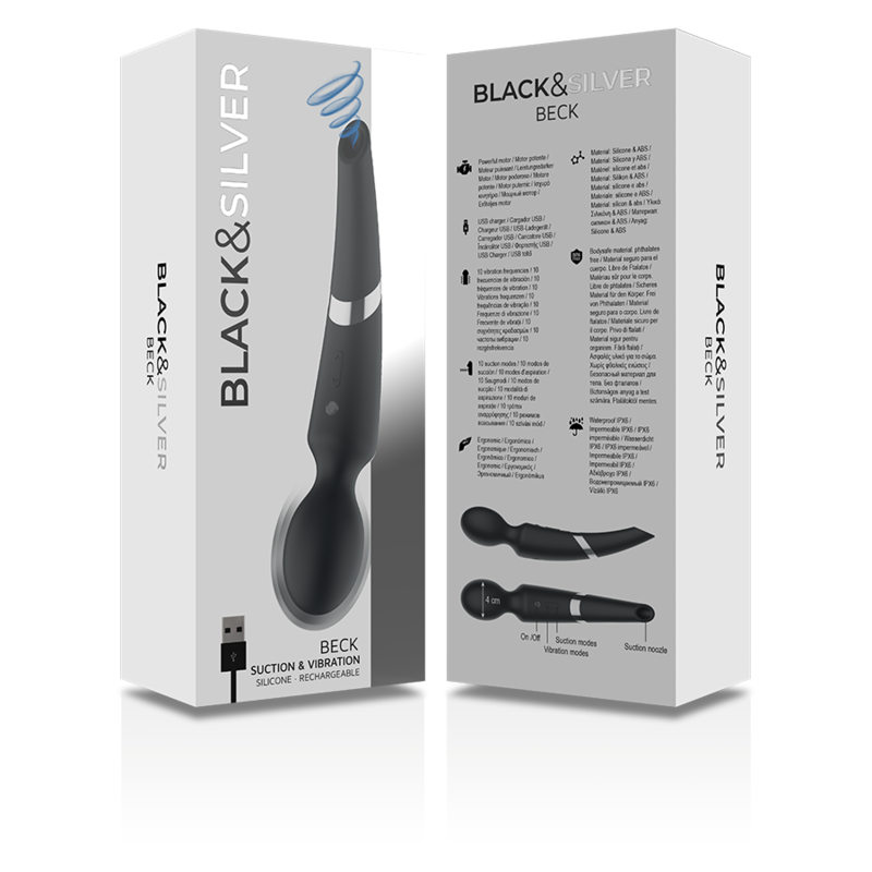 BLACK&SILVER, BECK, Rechargeable, Silicone, Massager, & Suction, Black
