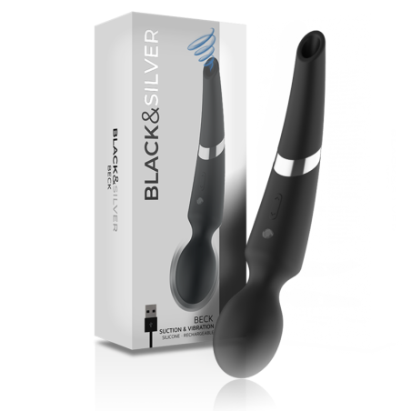 BLACK&SILVER, BECK, Rechargeable, Silicone, Massager, & Suction, Black