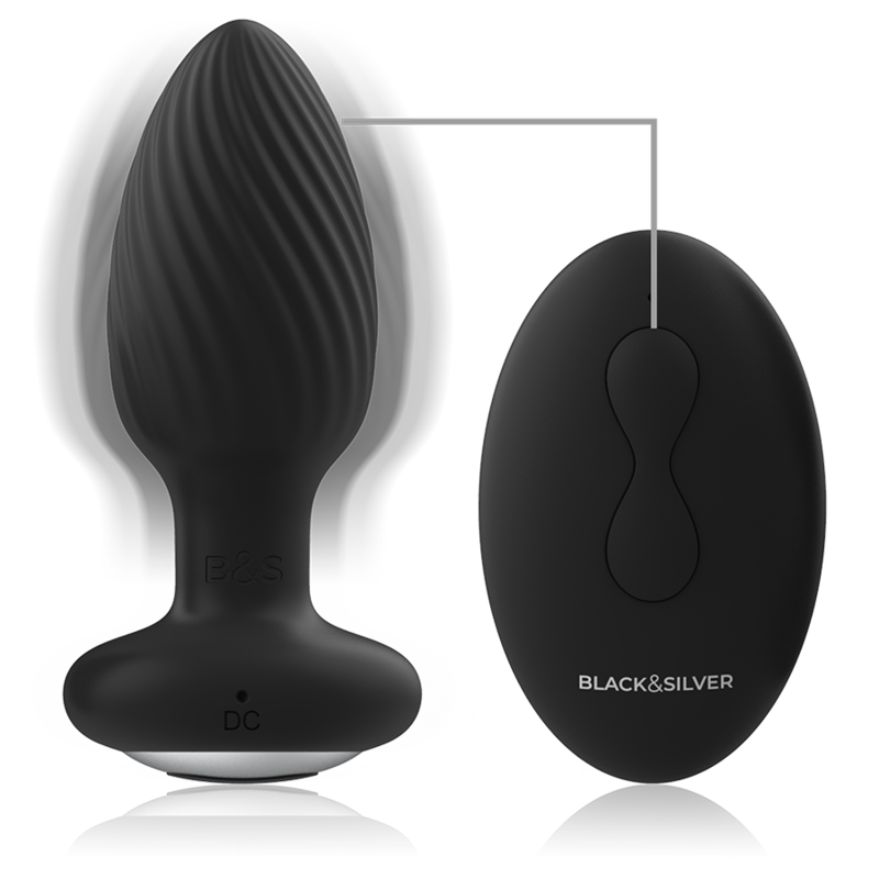 BLACK&SILVER, WELLS, Silicone, Rotating, Anal Plug, Remote Controled