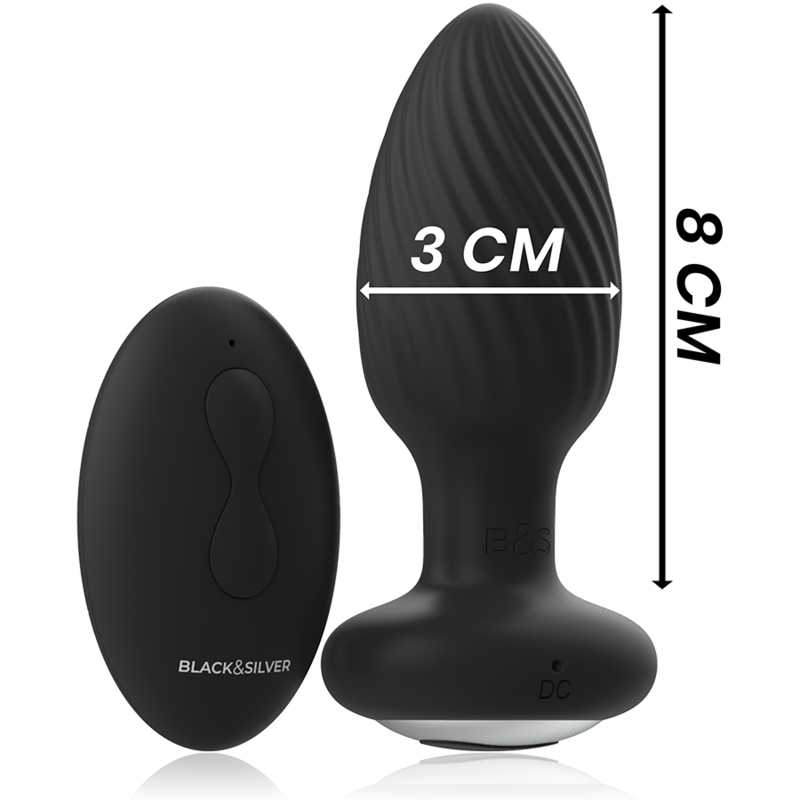 BLACK&SILVER, WELLS, Silicone, Rotating, Anal Plug, Remote Controled