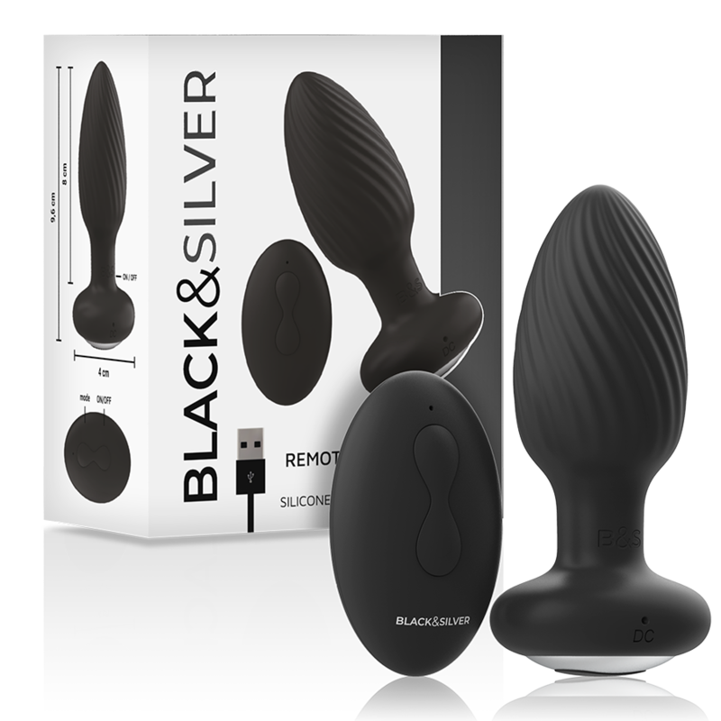 BLACK&SILVER, WELLS, Silicone, Rotating, Anal Plug, Remote Controled