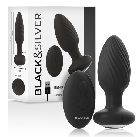 BLACK&SILVER, WELLS, Silicone, Rotating, Anal Plug, Remote Controled