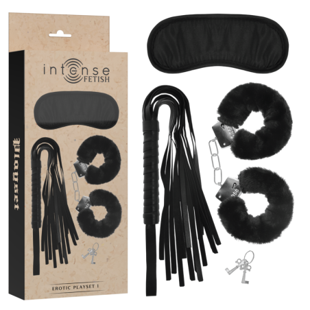 INTENSE FETISH, BDSM Set, Χειροπέδες, Μάσκα, & Flogger