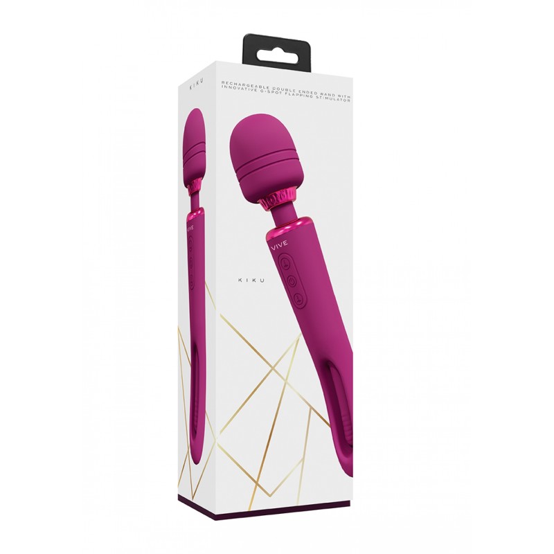 Vive, Kiku, Rechargeable, Double, Ended, Wand, with Innovative, G-Spot, Flapping Stimulator, Pink
