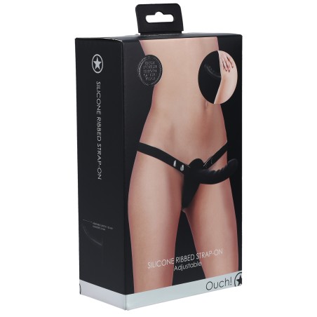 Ouch!, Silicone, Ribbed, Strap-On, Adjustable, Black