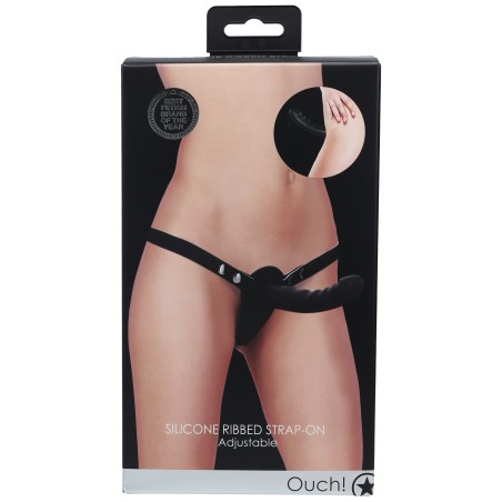 Ouch!, Silicone, Ribbed, Strap-On, Adjustable, Black