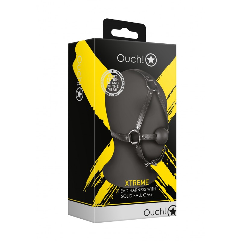 OUCH!, Head Harness, with Solid Ball Gag, Black
