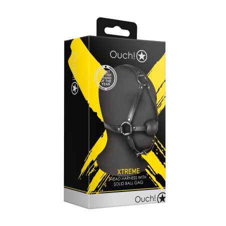 OUCH!, Head Harness, with Solid Ball Gag, Black