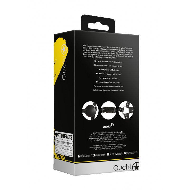 OUCH!, Δερμάτινη Ζώνη Κεφαλιού, Με Ενσωματωμένο, Φίμωτρο Μπάλα