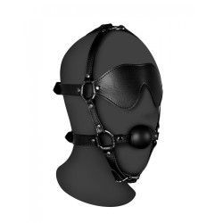 OUCH!, Blindfolded, Head Harness, with Solid Ball Gag, Black