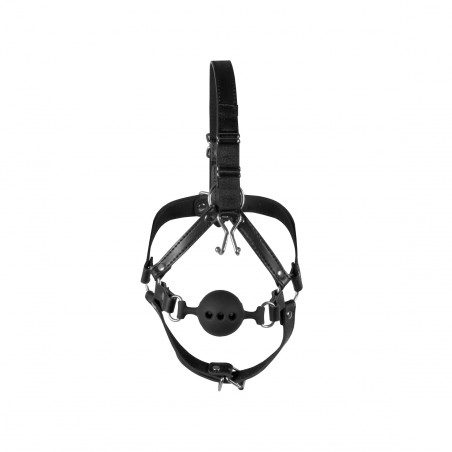 OUCH!, Head Harness, with Breathable Ball Gag, and Nose Hooks, Black