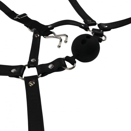 OUCH!, Head Harness, with Breathable Ball Gag, and Nose Hooks, Black