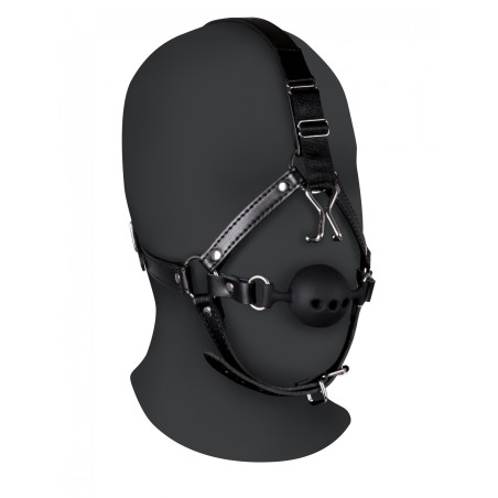 OUCH!, Head Harness, with Breathable Ball Gag, and Nose Hooks, Black