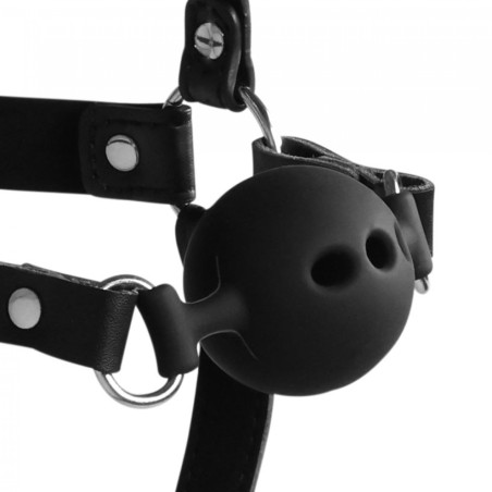 OUCH!, Head Harness, with Breathable Ball Gag, and Nose Hooks, Black