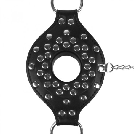 OUCH!, Open Mouth Gag, Head Harness, with Plug Stopper, Black