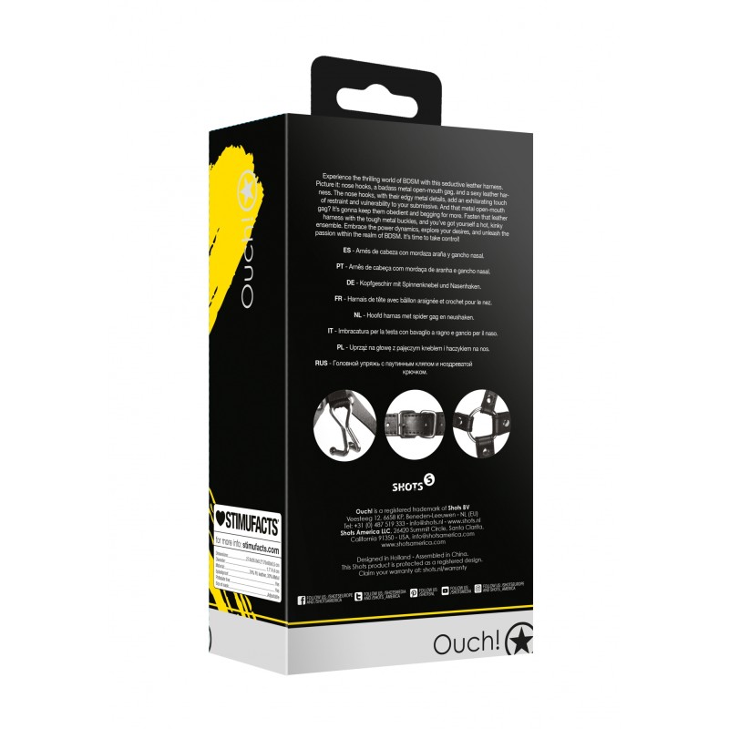 OUCH!, Δερμάτινο Λουρί Κεφαλής, Με Spider Φίμωτρο, και Άγκιστρα Ρουθουνιών