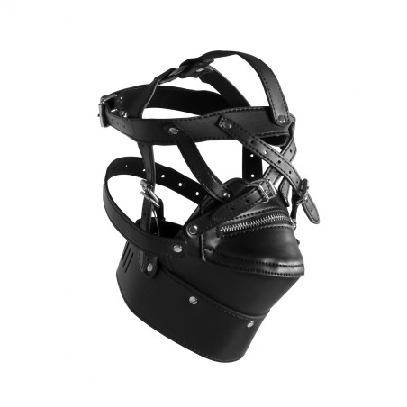 OUCH!, Head Harness, with Zip-up Mouth, and Lock, Black