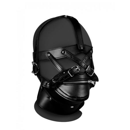 OUCH!, Head Harness, with Zip-up Mouth, and Lock, Black