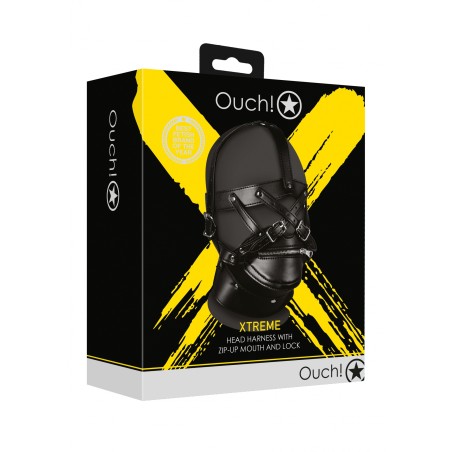 OUCH!, Head Harness, with Zip-up Mouth, and Lock, Black