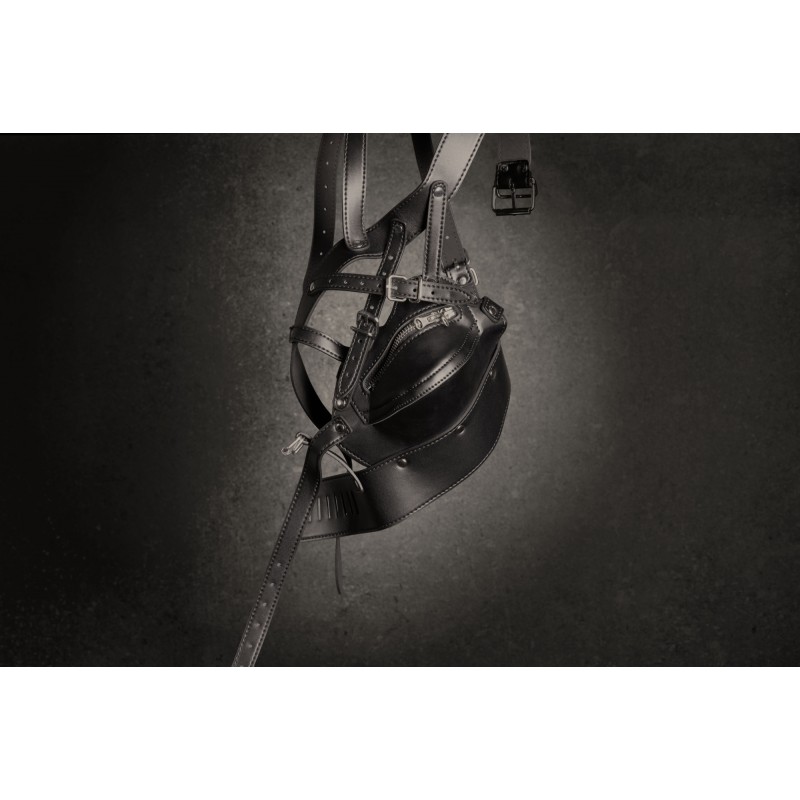 OUCH!, Head Harness, with Zip-up Mouth, and Lock, Black