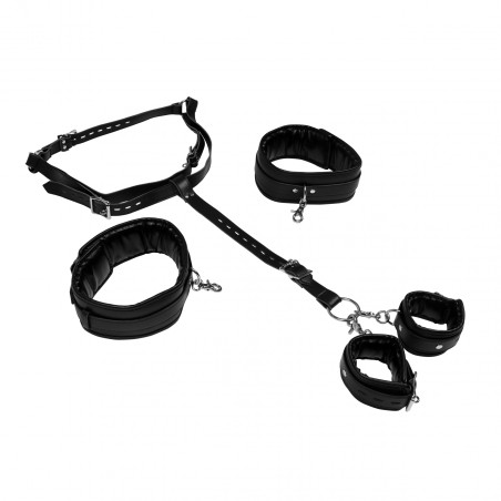 OUCH!, Body Harness, with Thigh, and Hand Cuffs, Black