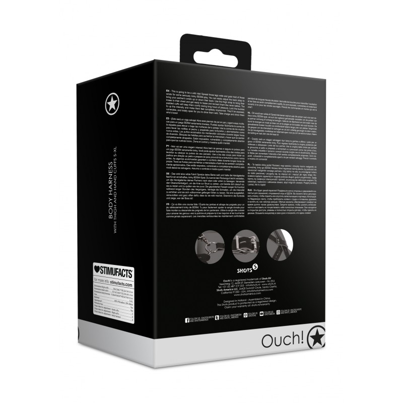 OUCH!, Body Harness, with Thigh, and Hand Cuffs, Black