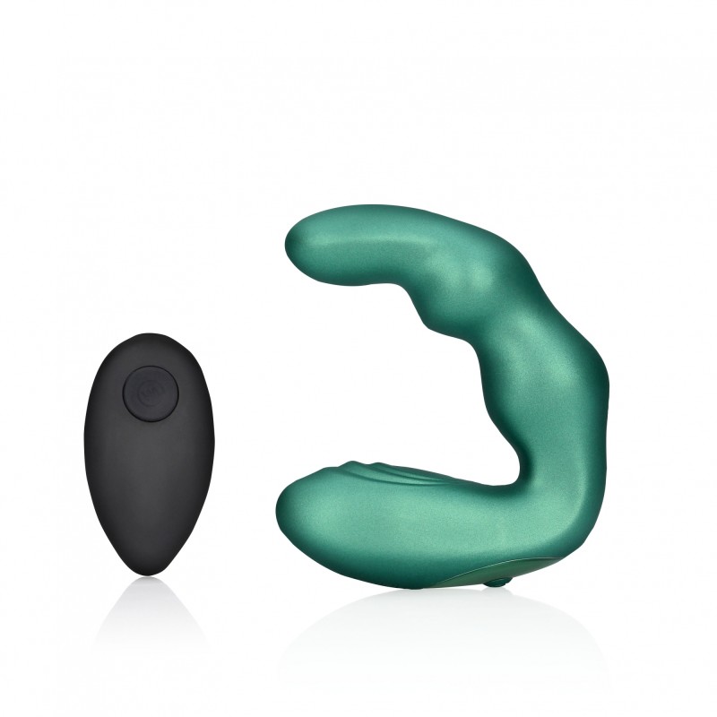 OUCH!, Bent, Vibrating, Prostate Massager, with Remote Control, metallic green