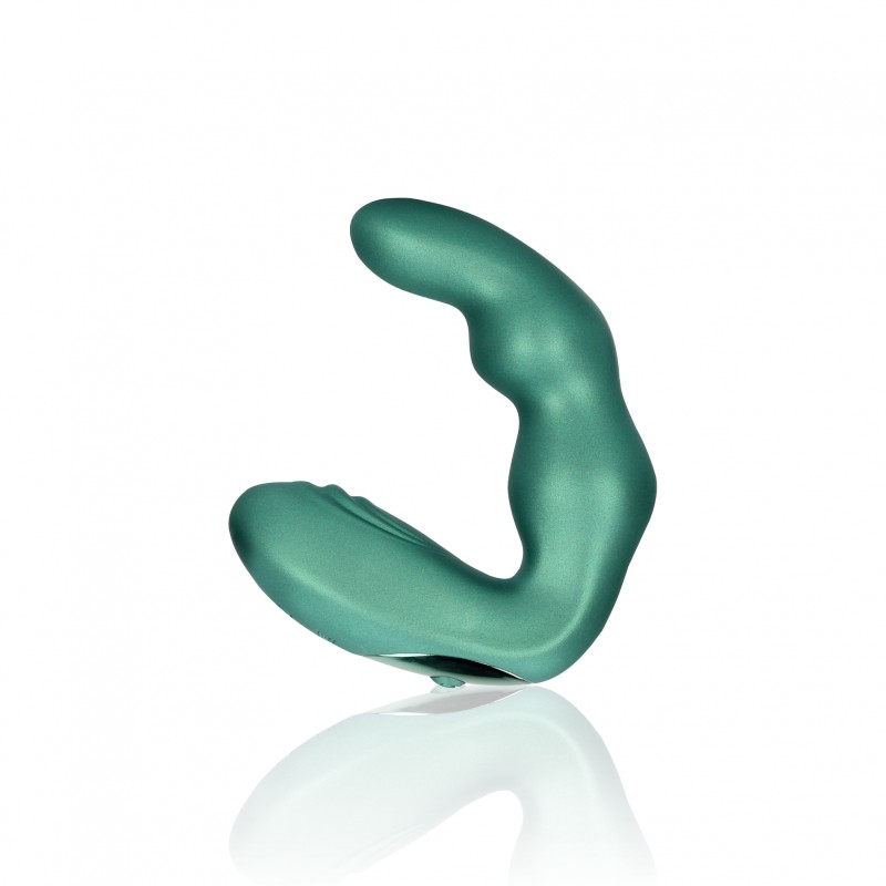 OUCH!, Bent, Vibrating, Prostate Massager, with Remote Control, metallic green