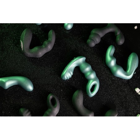 OUCH!, Bent, Vibrating, Prostate Massager, with Remote Control, metallic green