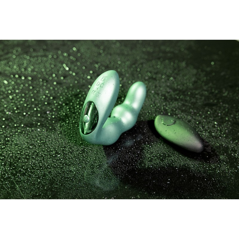 OUCH!, Bent, Vibrating, Prostate Massager, with Remote Control, metallic green