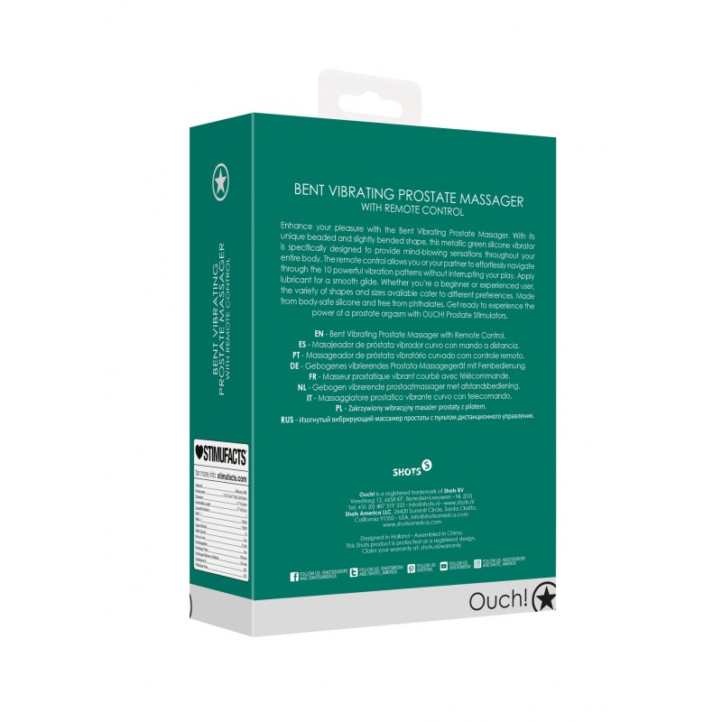 OUCH!, Bent, Δονούμενος, Προστατικός Δονητής, με Τηλεχειριστήριο, metallic green