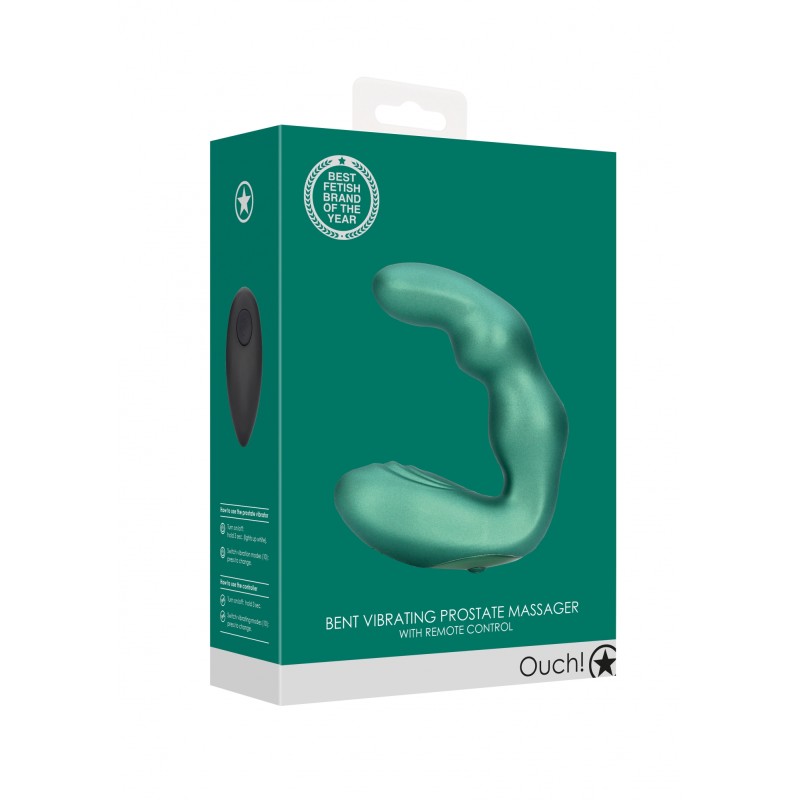 OUCH!, Bent, Vibrating, Prostate Massager, with Remote Control, metallic green