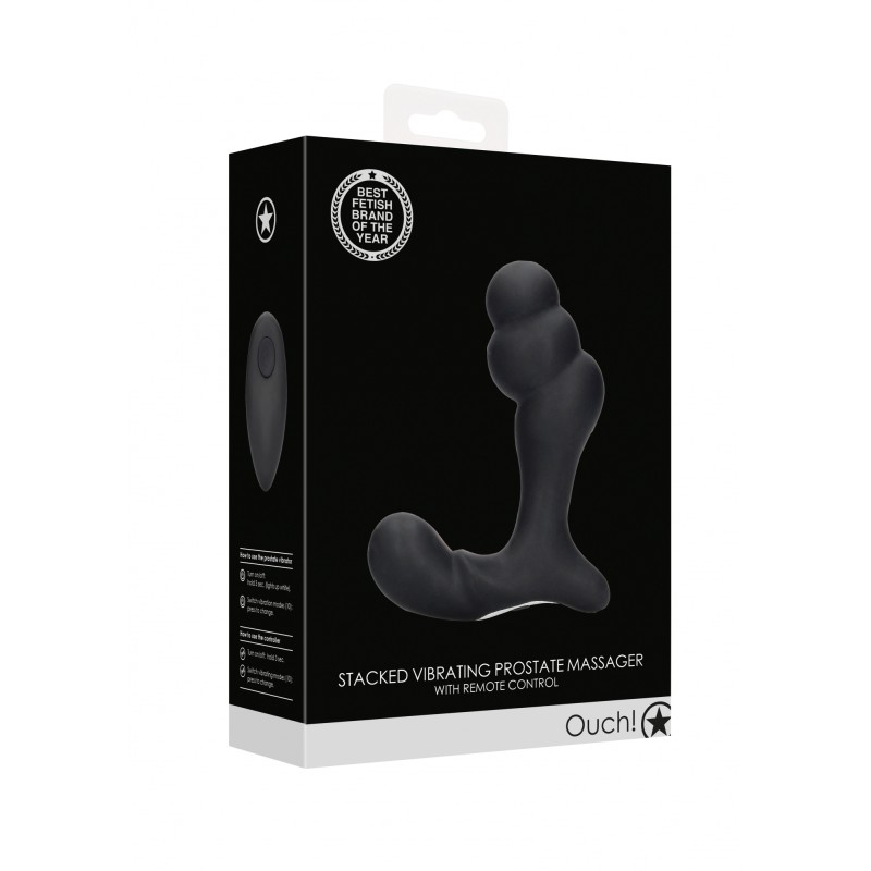 OUCH!, Stacked, Vibrating, Prostate Massager, with Remote Control, Black