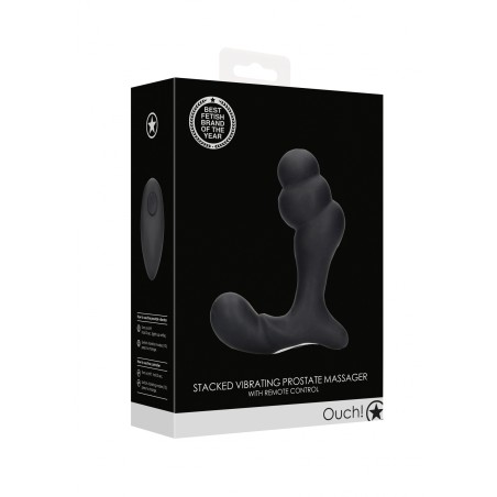 OUCH!, Stacked, Vibrating, Prostate Massager, with Remote Control, Black