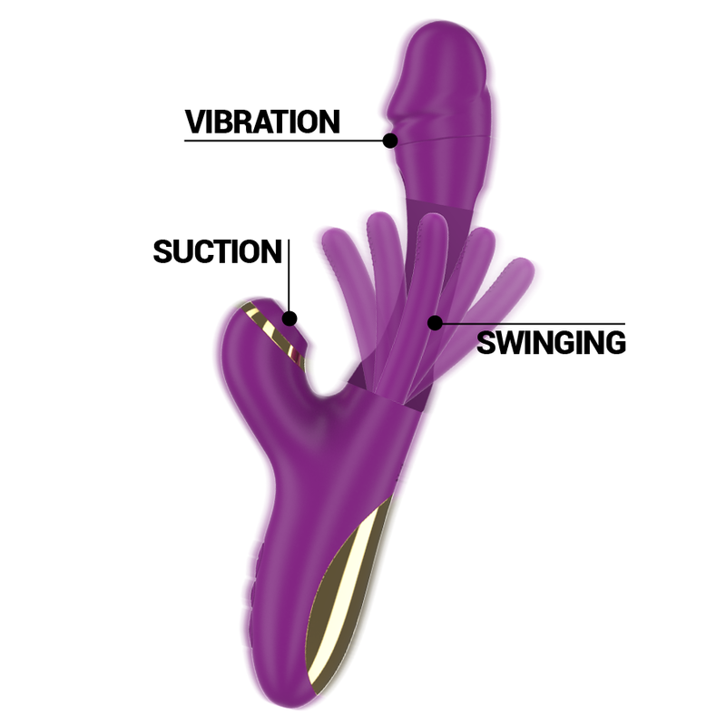 RECHARGEABLE MULTIFUNCTION VIBRATOR 7 VIBRATIONS WITH SWINGING MOTION AND SUCKING PURPLE