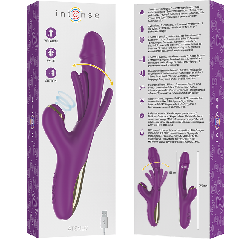RECHARGEABLE MULTIFUNCTION VIBRATOR 7 VIBRATIONS WITH SWINGING MOTION AND SUCKING PURPLE