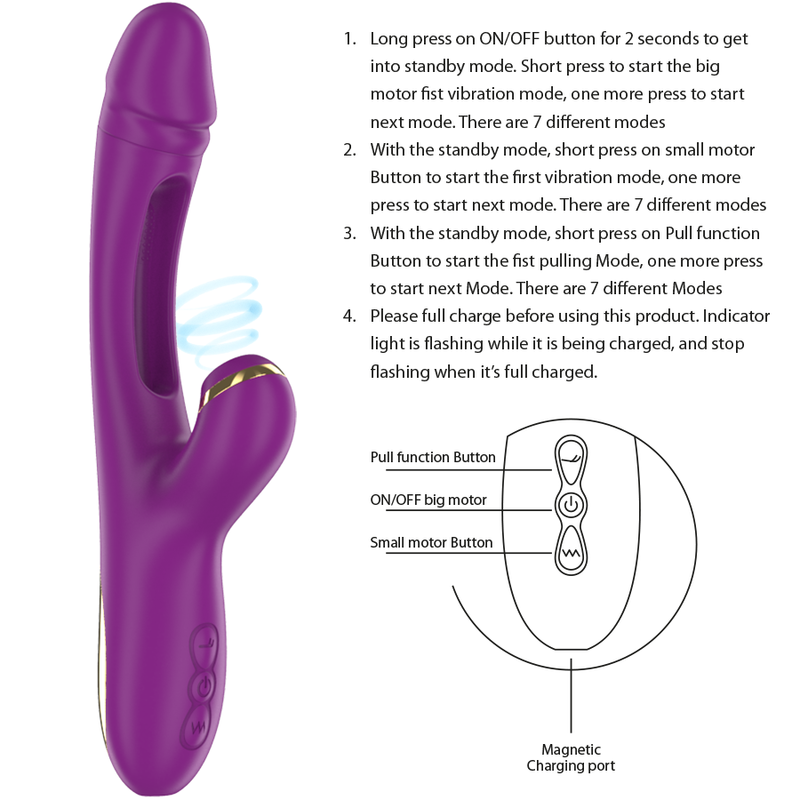 RECHARGEABLE MULTIFUNCTION VIBRATOR 7 VIBRATIONS WITH SWINGING MOTION AND SUCKING PURPLE