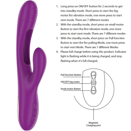 RECHARGEABLE MULTIFUNCTION VIBRATOR 7 VIBRATIONS WITH SWINGING MOTION PURPLE