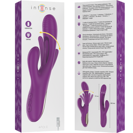 RECHARGEABLE MULTIFUNCTION VIBRATOR 7 VIBRATIONS WITH SWINGING MOTION PURPLE