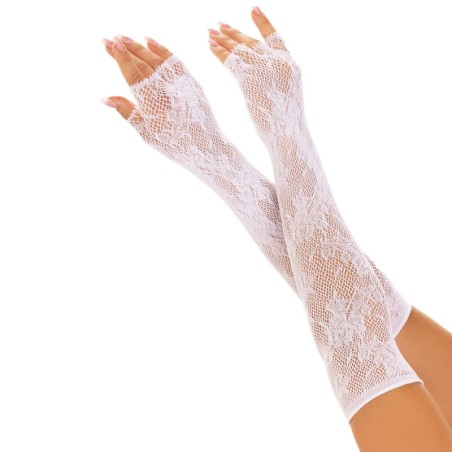 LEG AVENUE | Floral Network Fingerless Gloves | White