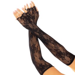 LEG AVENUE | Floral Network Fingerless Gloves | Black