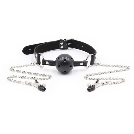 OHMAMA FETISH | Vented Ball Gag with Nipple Clamps