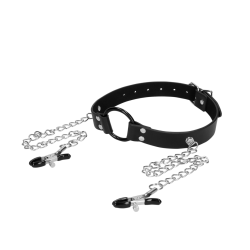 O-Ring Gag with Nipple Clamps | Black