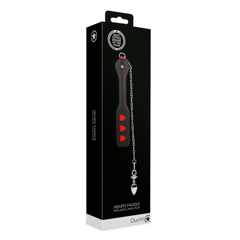 Hearts Paddle with Metal Anal Plug | Black